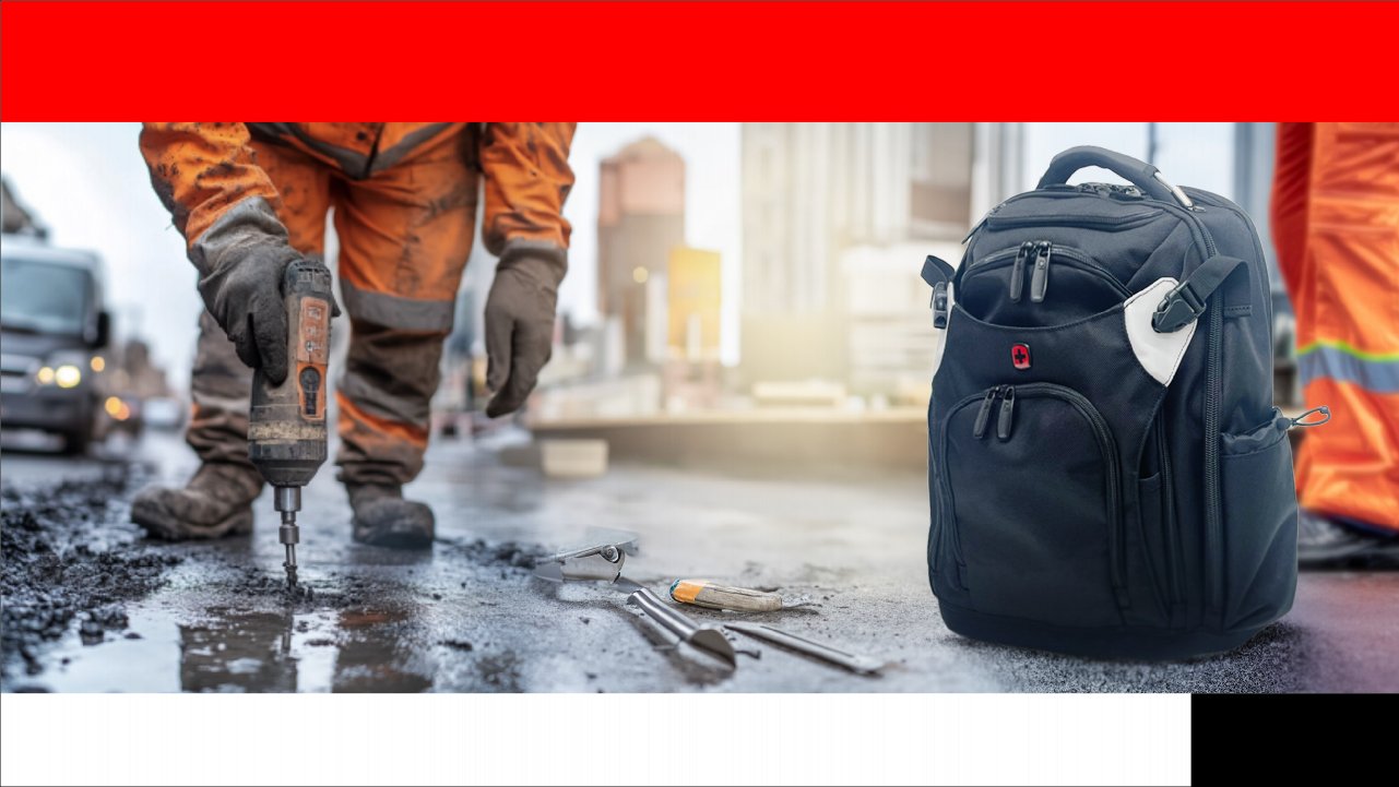Wenger Werkzeug-Rucksack im Straßenbau – Bauarbeiter
