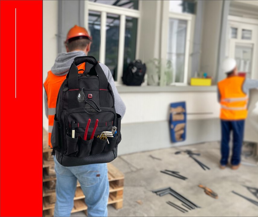 Wenger Werkzeug-Rucksack im Einsatz auf einer Baustelle